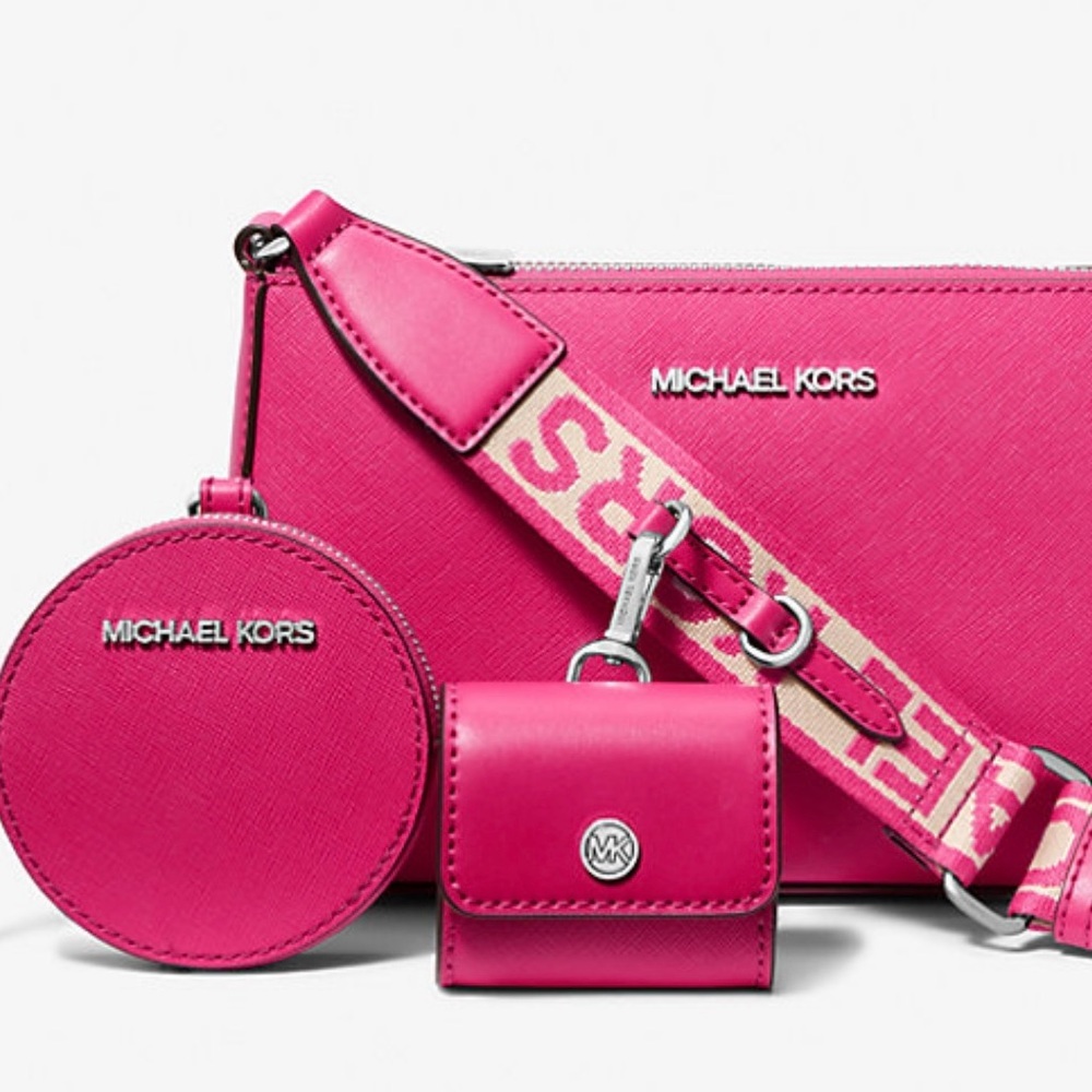 LOW START 🚨 NWT MK Saffiano Leather Crossbody With AirPods Pro Case & Coin - Picture 2 of 6